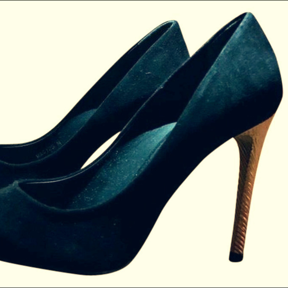 Black Suede Golden Heel Ma0125m Pumps - Picture 1 of 5